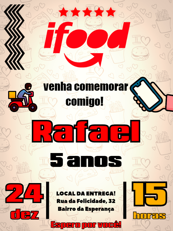 Convite de Aniversário Tema Ifood para Editar Online Convite de Aniversário Tema Ifood para Editar Online