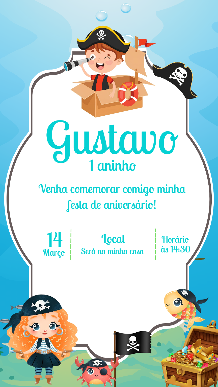 Convite de Aniversário Pirata Infantil para Editar Online Convite de Aniversário Pirata Infantil para Editar Online