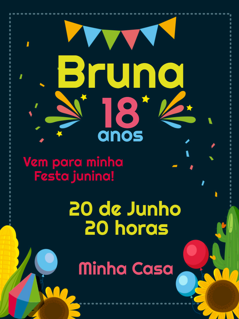 Convite de Aniversário Festa Junina com Bandeirinhas para Editar Convite de Aniversário Festa Junina com Bandeirinhas para Editar