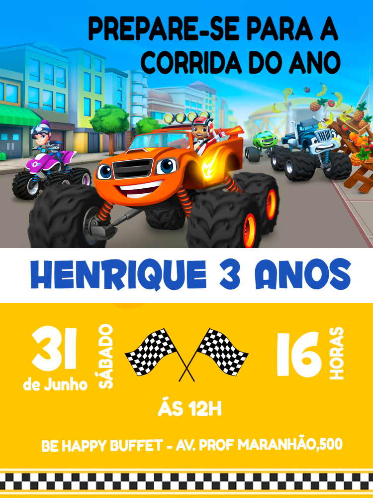 Convite de Aniversário Blaze e os Monster Machines para Editar Convite de Aniversário Blaze e os Monster Machines para Editar