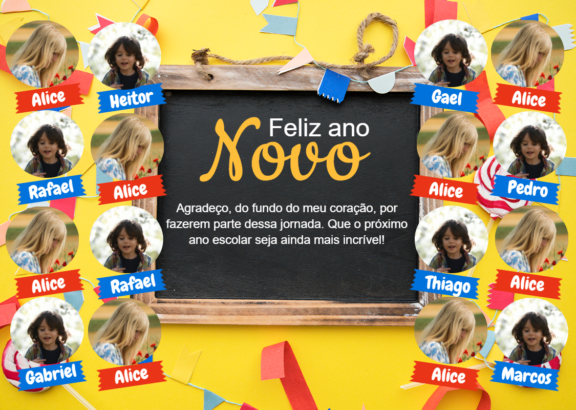 Cartão de Ano Novo para Turma com Fotos para Editar Online Cartão de Ano Novo para Turma com Fotos para Editar Online