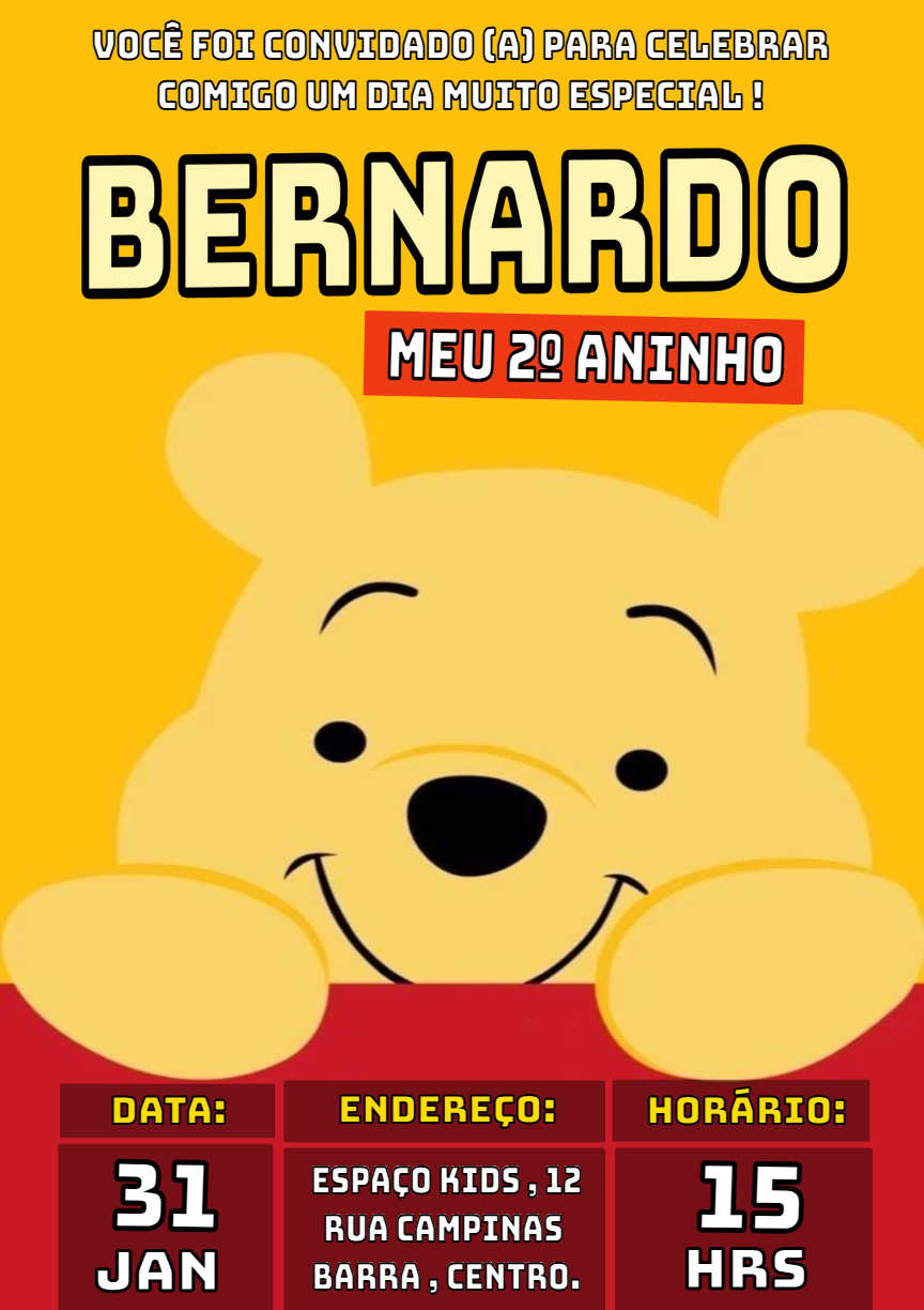 Convite de Aniversário Ursinho Pooh Baby para Editar Online Convite de Aniversário Ursinho Pooh Baby para Editar Online