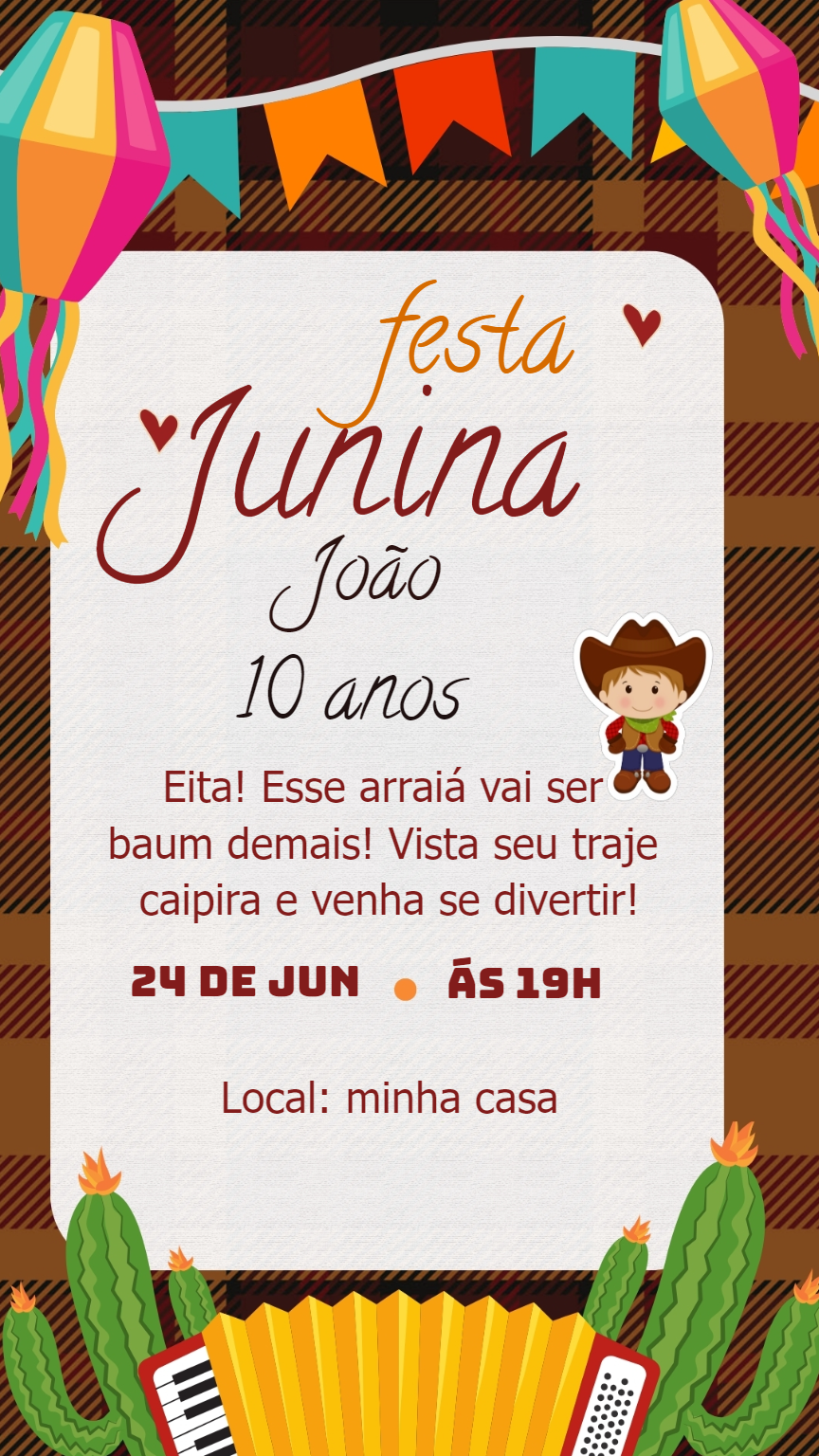 Convite Aniversário Festa Junina Caipira para Editar Online Convite Aniversário Festa Junina Caipira para Editar Online