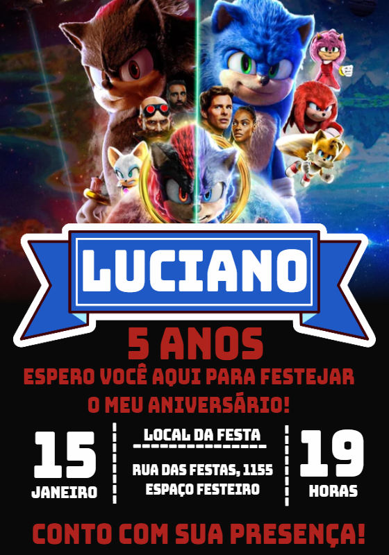 Convite de Aniversário Sonic e Shadow para Editar Online Convite de Aniversário Sonic e Shadow para Editar Online