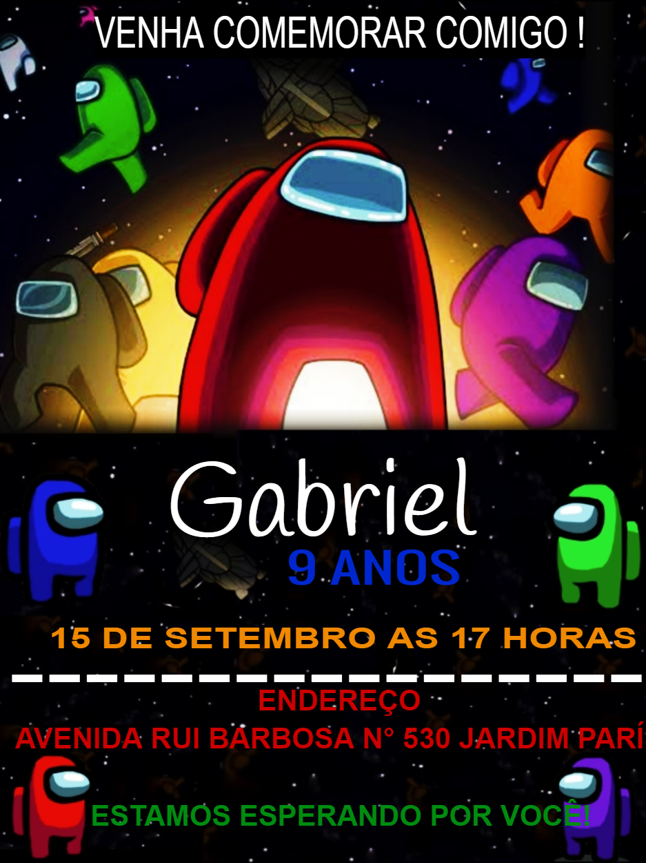 Convite de Aniversário Among Us com Personagens para Editar Convite de Aniversário Among Us com Personagens para Editar