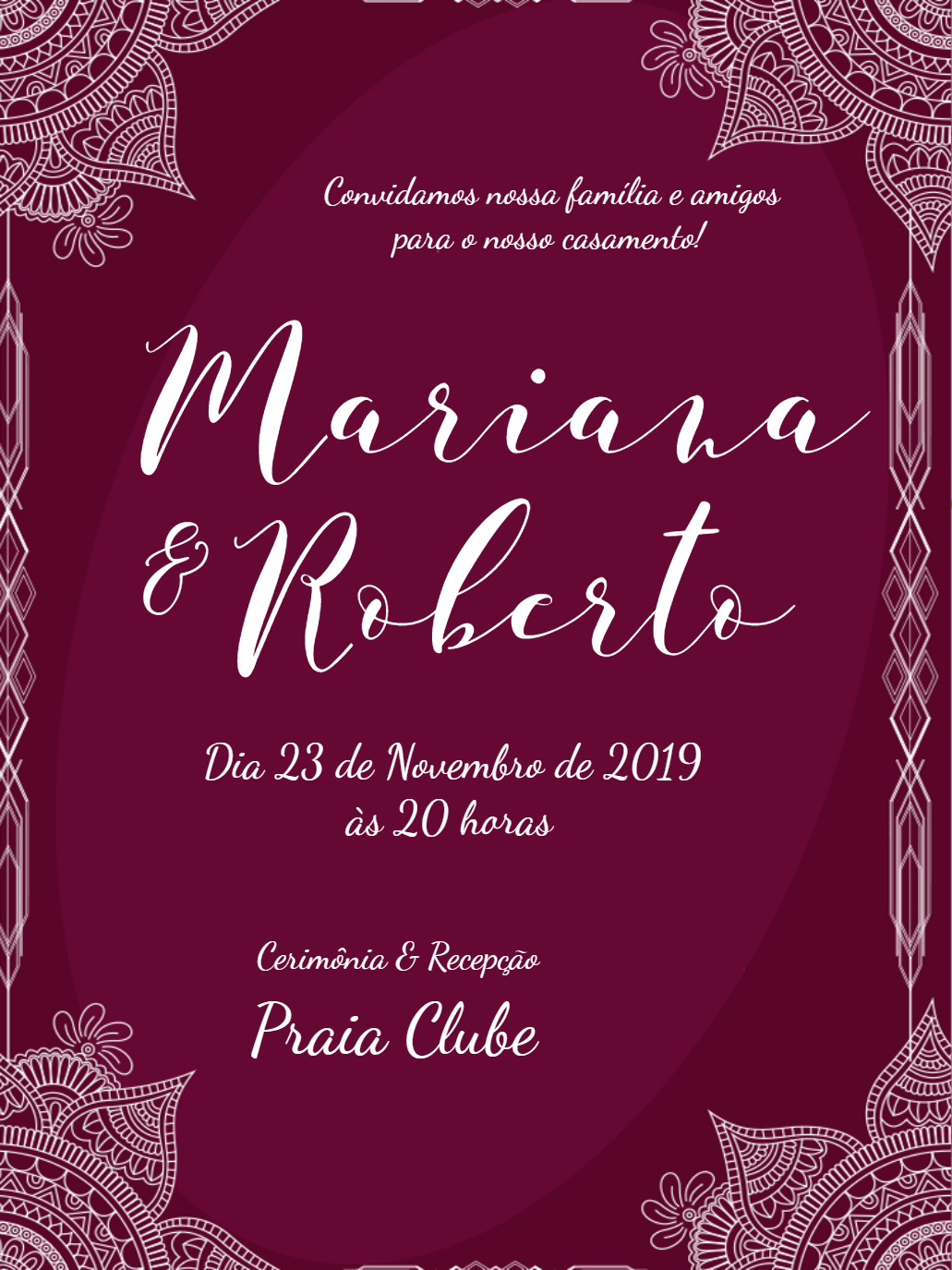 Convite de Casamento com Mandalas Magenta para Editar Online