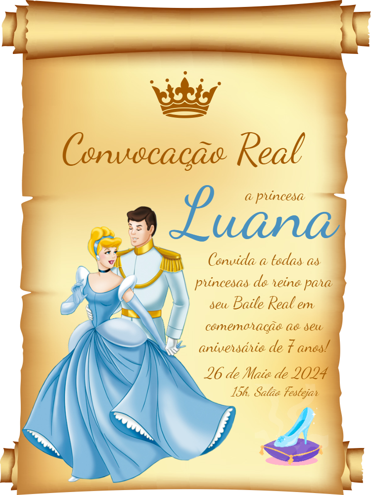 Convite de Aniversário Cinderela e Príncipe para Editar Online Convite de Aniversário Cinderela e Príncipe para Editar Online