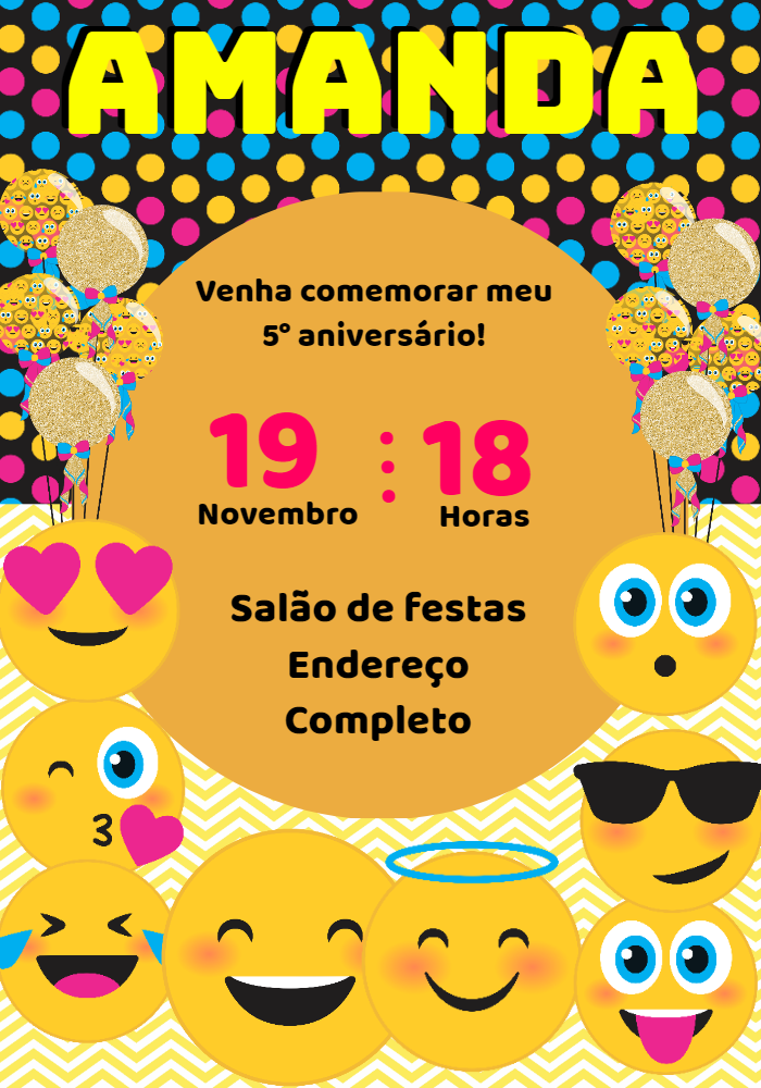 Convite de Aniversário Emoji Divertido para Editar Online Convite de Aniversário Emoji Divertido para Editar Online