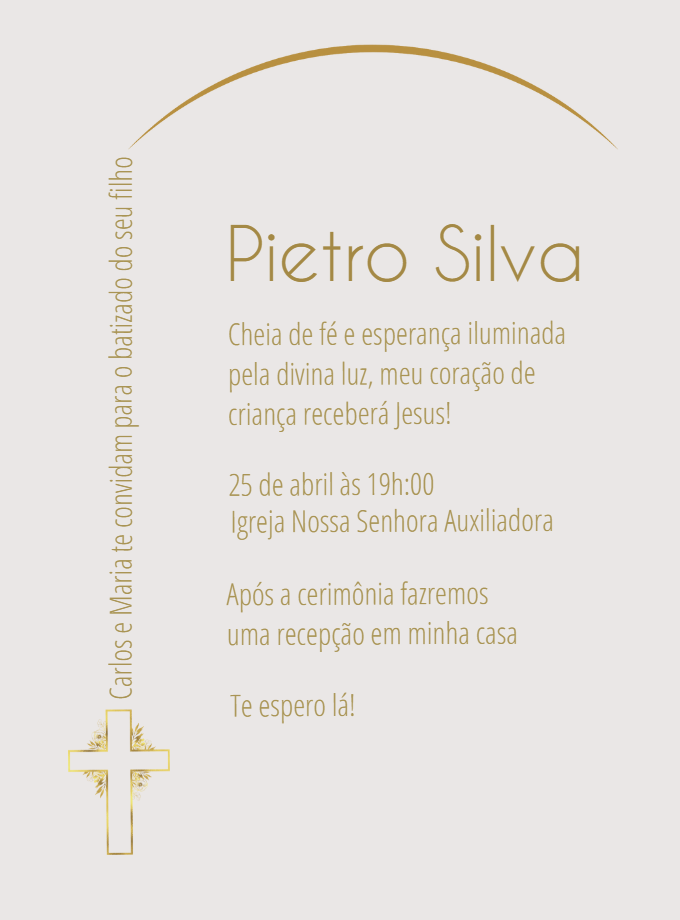 Convite de Batizado Elegante Dourado para Editar Online Convite de Batizado Elegante Dourado para Editar Online