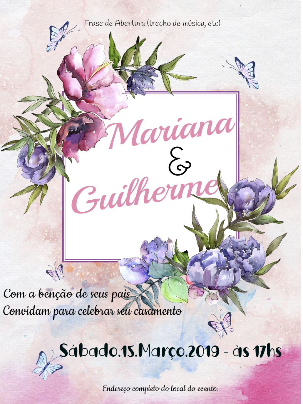 Convite de Casamento Floral Aquarela para Editar Online Convite de Casamento Floral Aquarela para Editar Online