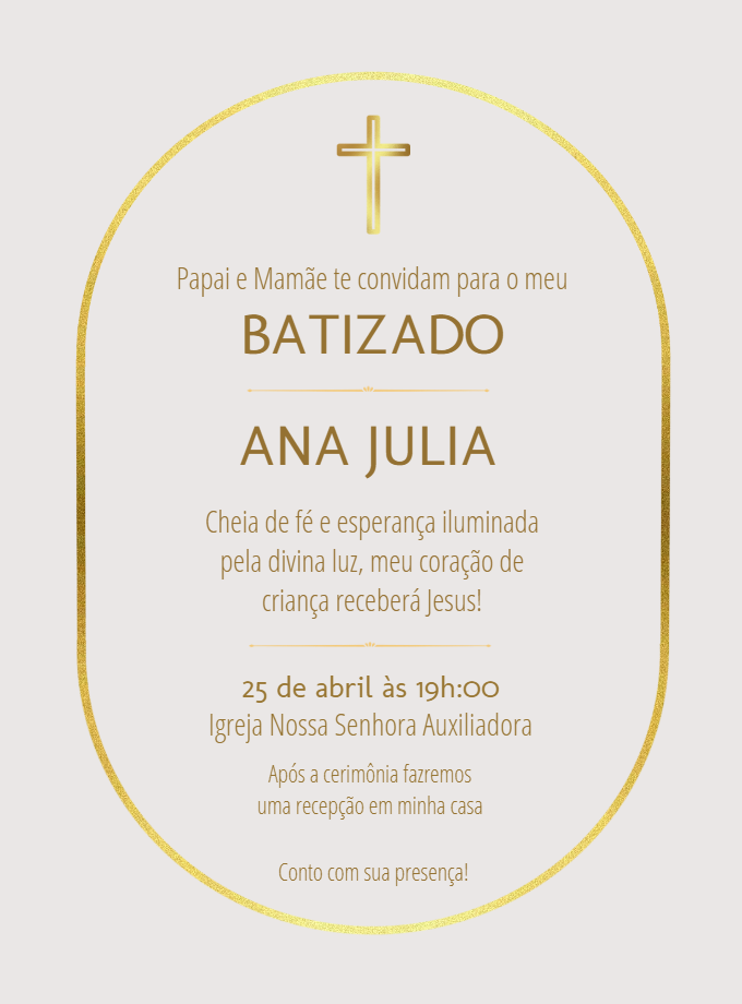 Convite de Batizado Elegante Dourado para Editar Online Convite de Batizado Elegante Dourado para Editar Online