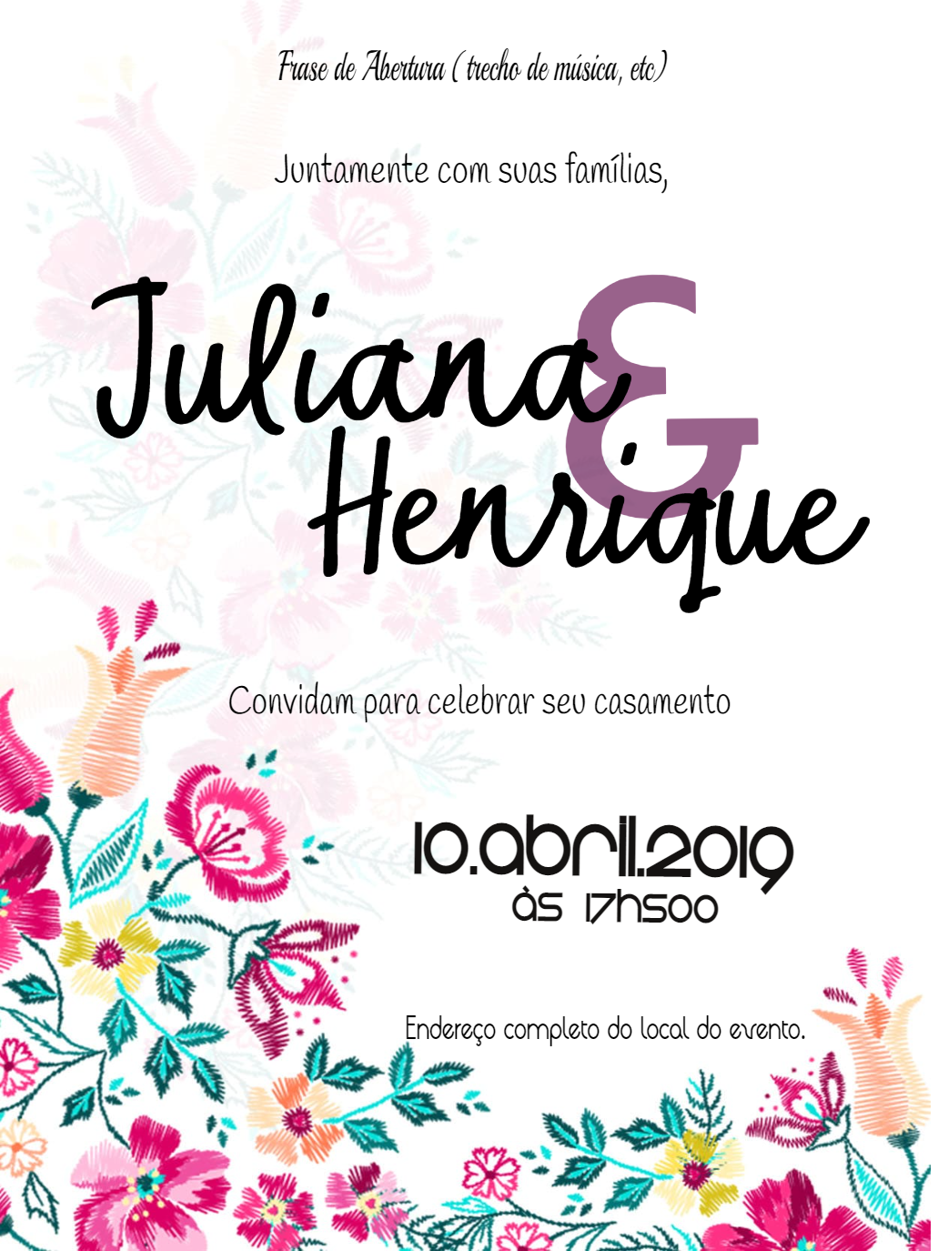 Convite de Casamento Floral Bordado para Editar Online Convite de Casamento Floral Bordado para Editar Online