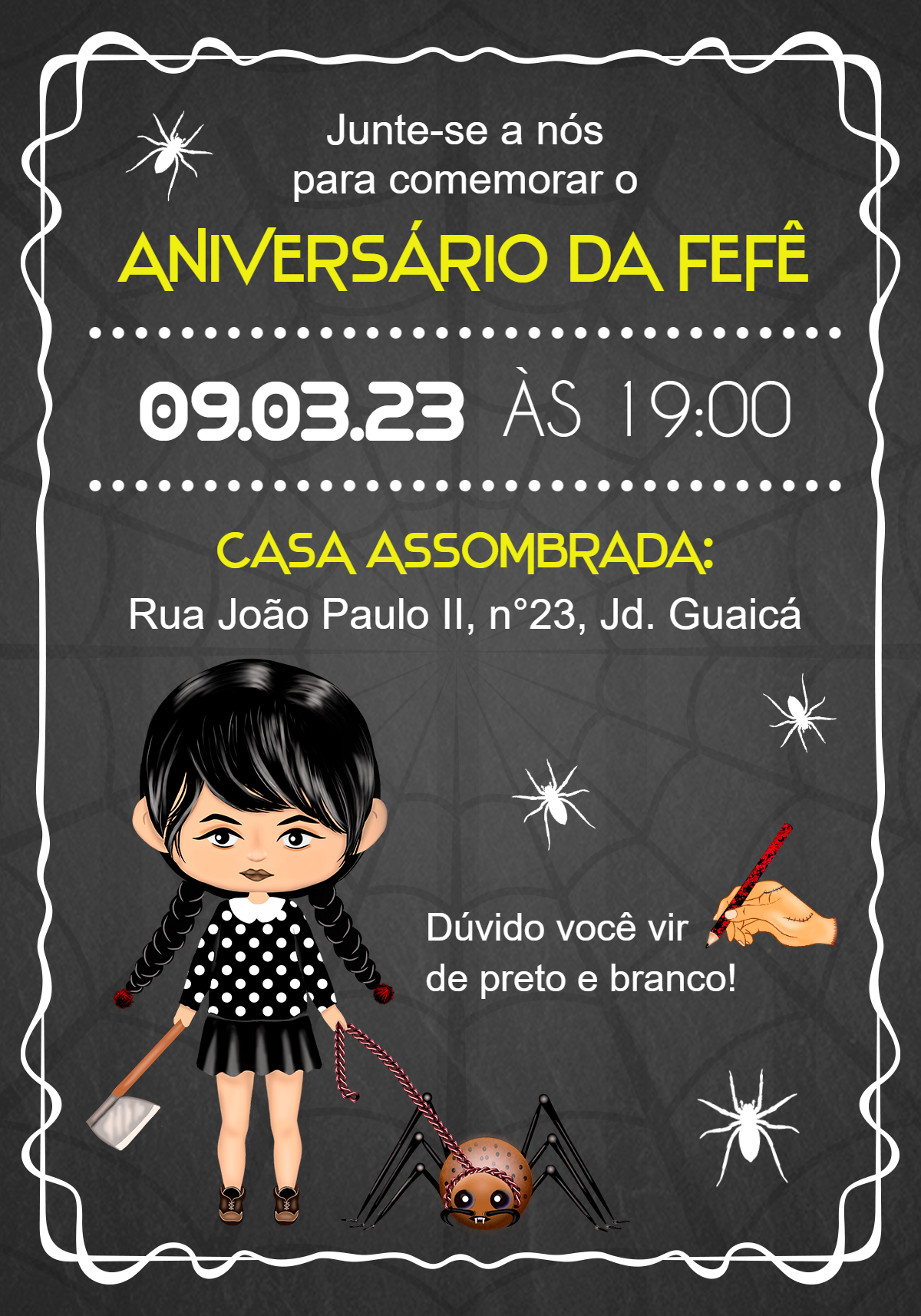 Convite de Aniversário Wandinha para Editar Online Convite de Aniversário Wandinha para Editar Online
