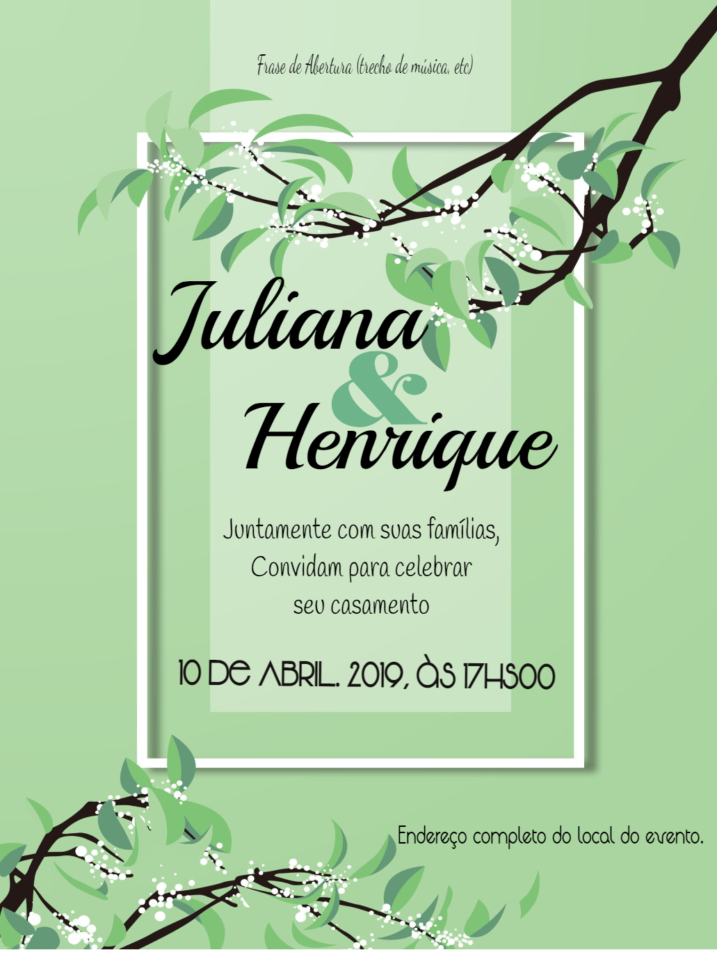 Convite de Casamento Floral Verde para Editar Online Convite de Casamento Floral Verde para Editar Online