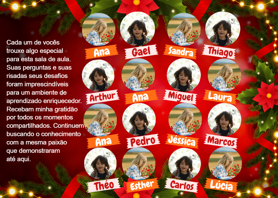 Cartão de Natal para Turma com Fotos dos Alunos para Editar Cartão de Natal para Turma com Fotos dos Alunos para Editar