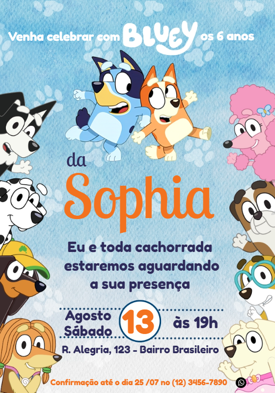 Convite de Aniversário Bluey e Bingo para Editar Online Convite de Aniversário Bluey e Bingo para Editar Online