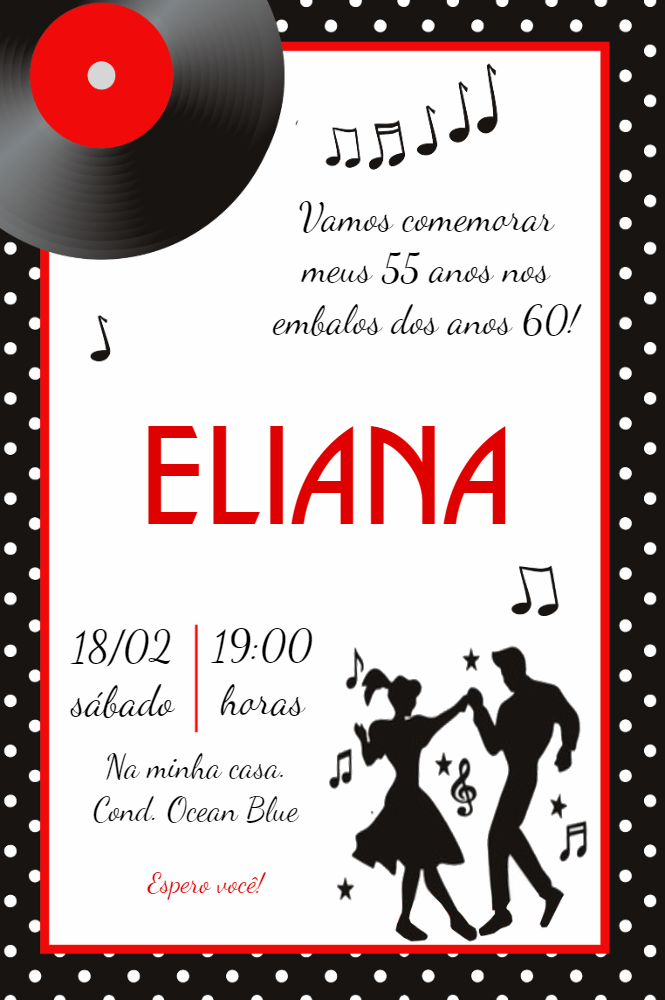 Convite Aniversário Anos 60 Retrô para Editar Online Convite Aniversário Anos 60 Retrô para Editar Online