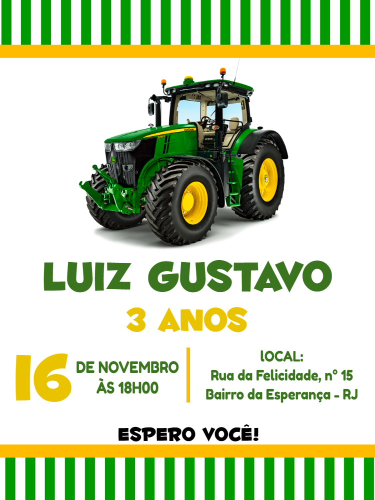 Convite de Aniversário Trator Verde para Editar Online Convite de Aniversário Trator Verde para Editar Online