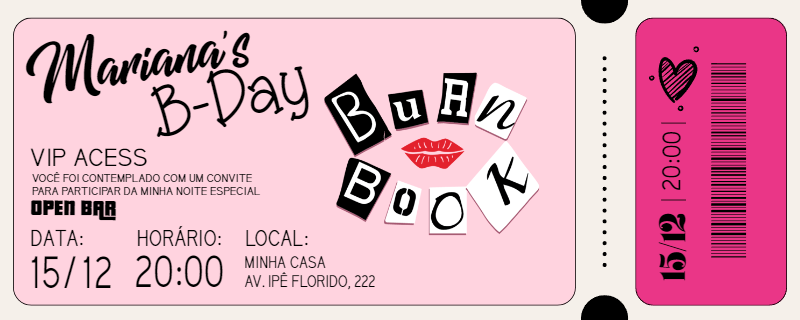 Convite Aniversário Meninas Malvadas Ingresso para Editar Convite Aniversário Meninas Malvadas Ingresso para Editar