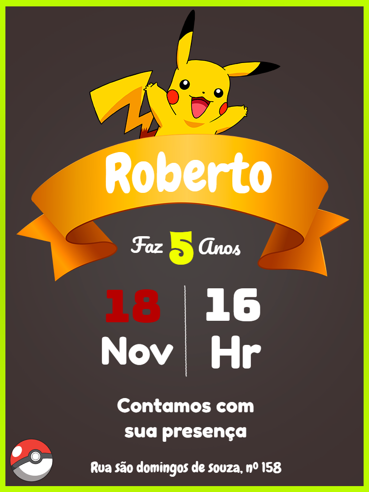 Convite de Aniversário Pikachu Editável Online para Imprimir Convite de Aniversário Pikachu Editável Online para Imprimir