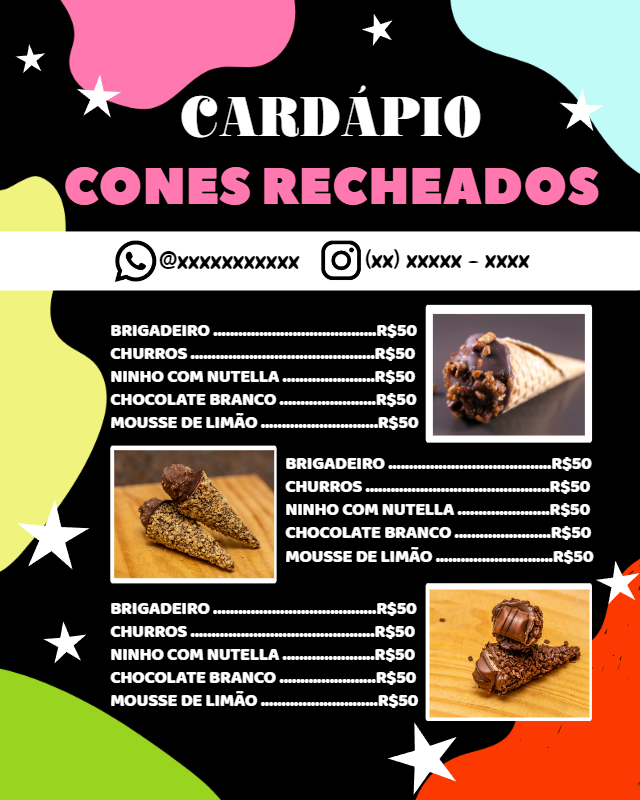 Cardápio de Cones Recheados Colorido para Editar Online Cardápio de Cones Recheados Colorido para Editar Online