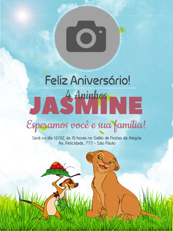 Convite Aniversário Rei Leão com Foto para Editar Online Convite Aniversário Rei Leão com Foto para Editar Online