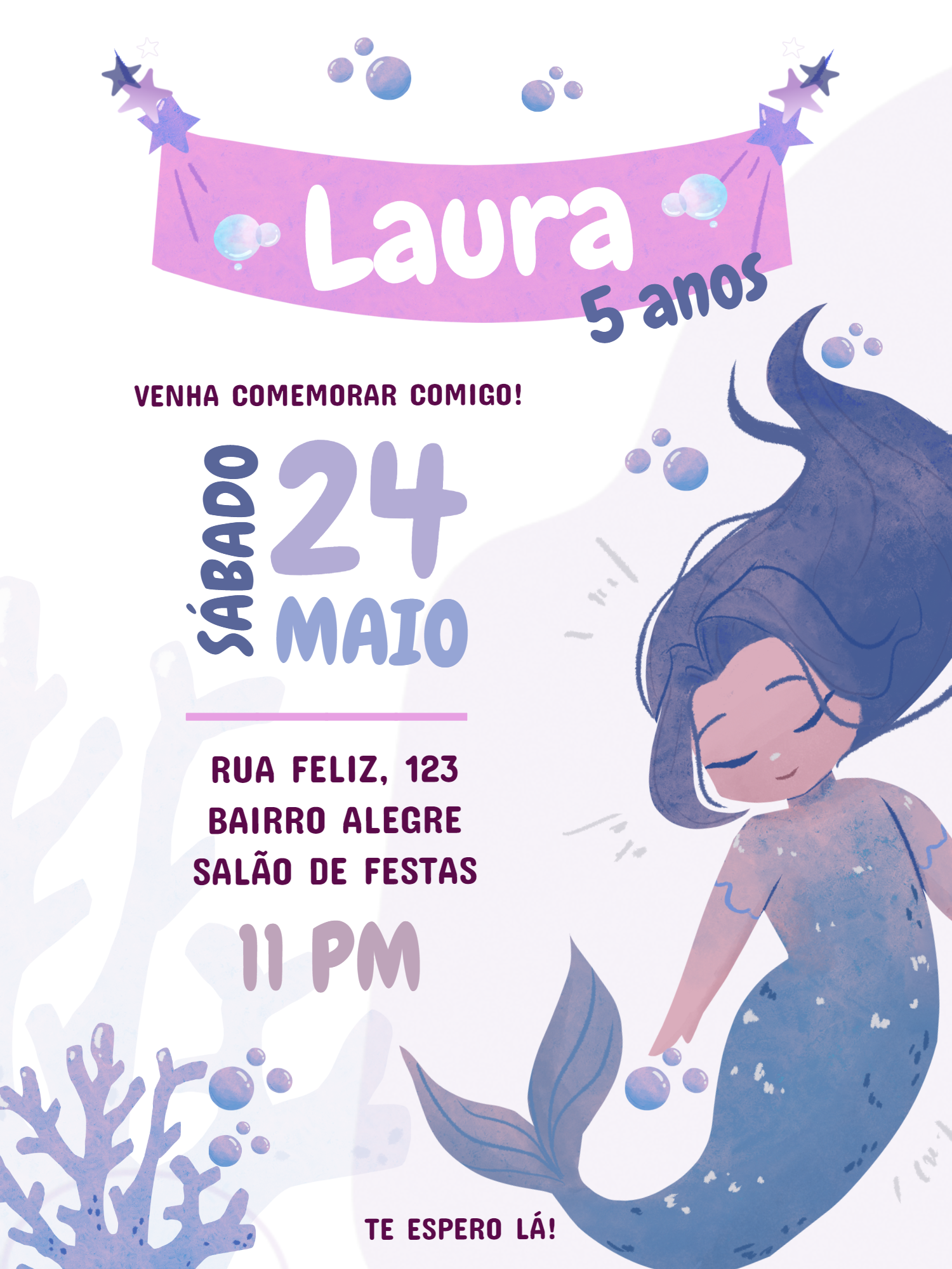 Convite de Aniversário Sereia para Editar Online Convite de Aniversário Sereia para Editar Online