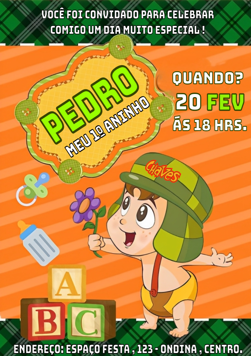 Convite de Aniversário Chaves Baby para Editar Online Convite de Aniversário Chaves Baby para Editar Online