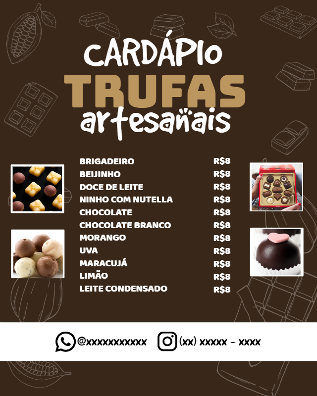 Modelo de Cardápio de Trufas Artesanais para Editar Online Modelo de Cardápio de Trufas Artesanais para Editar Online