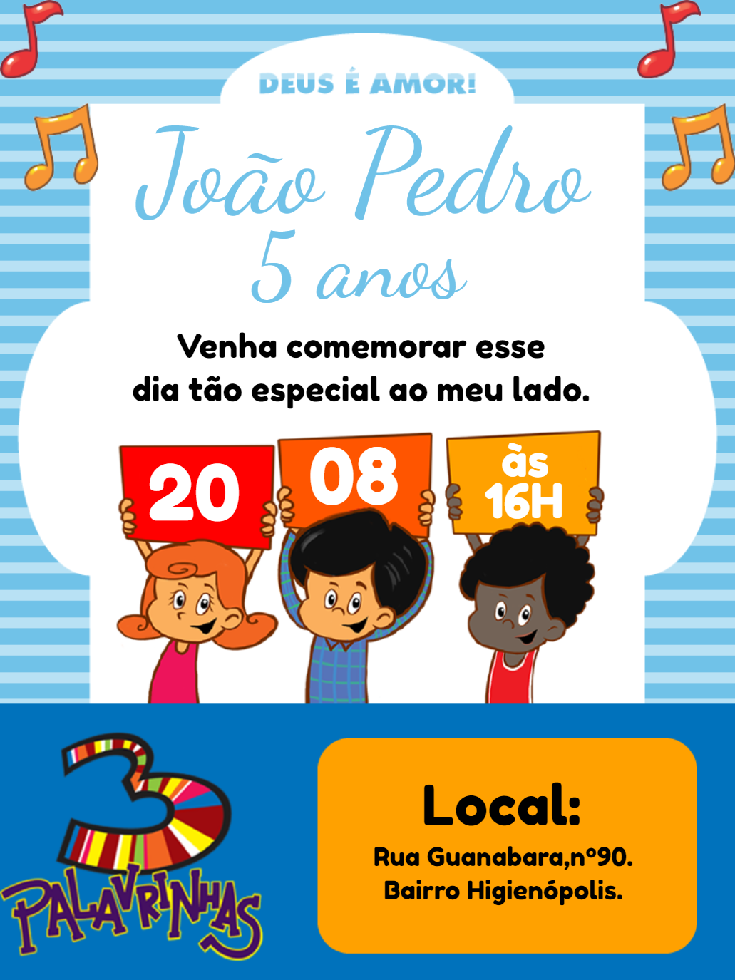 Convite de Aniversário 3 Palavrinhas Gospel para Editar Online Convite de Aniversário 3 Palavrinhas Gospel para Editar Online