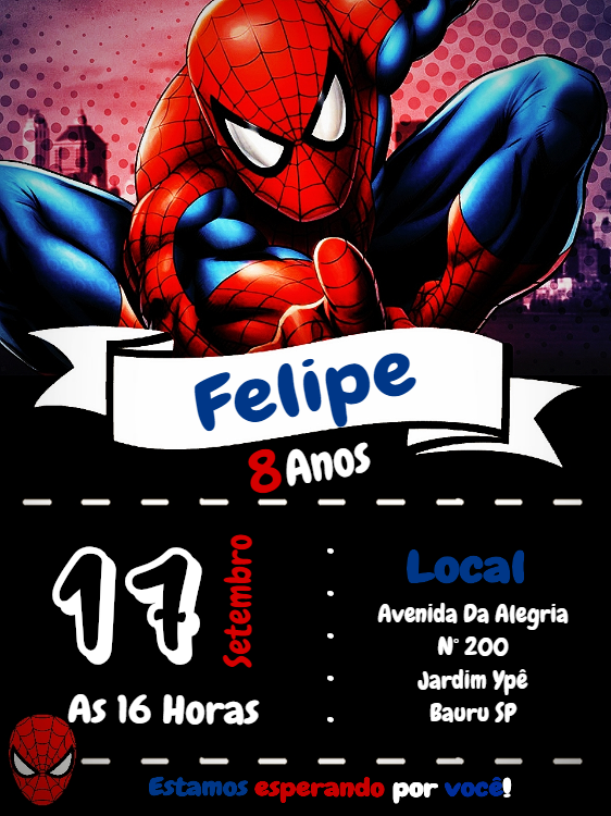 Convite de Aniversário Homem Aranha para Editar Online Convite de Aniversário Homem Aranha para Editar Online