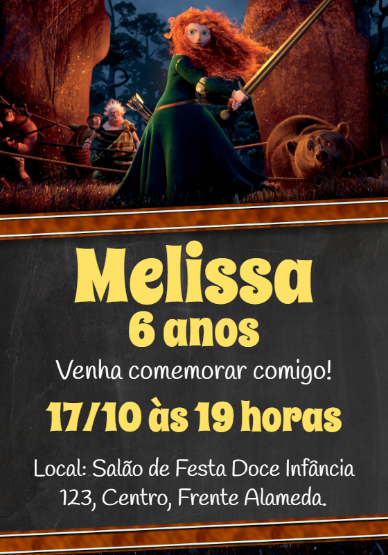 Convite Aniversário Merida Valente para Editar Online Convite Aniversário Merida Valente para Editar Online