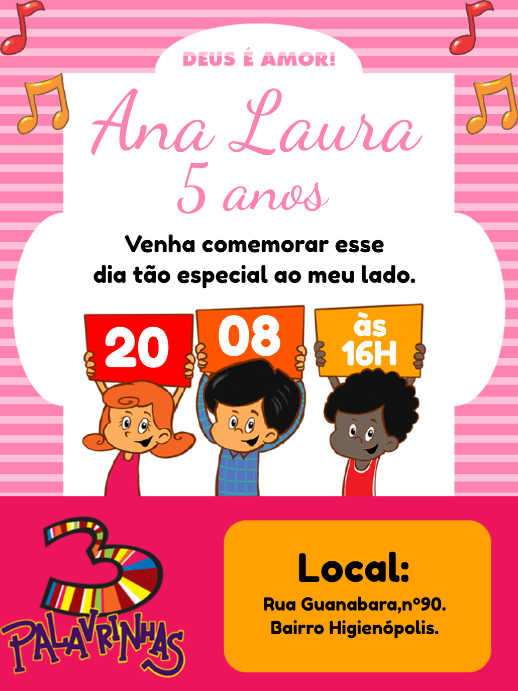 Convite Aniversário 3 Palavrinhas para Editar Online Convite Aniversário 3 Palavrinhas para Editar Online