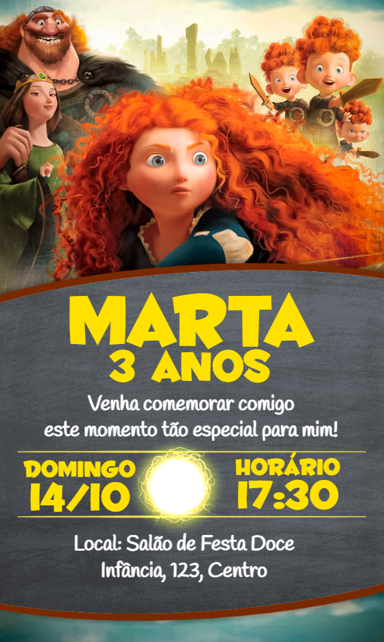 Convite Aniversário Valente Disney para Editar Online Convite Aniversário Valente Disney para Editar Online