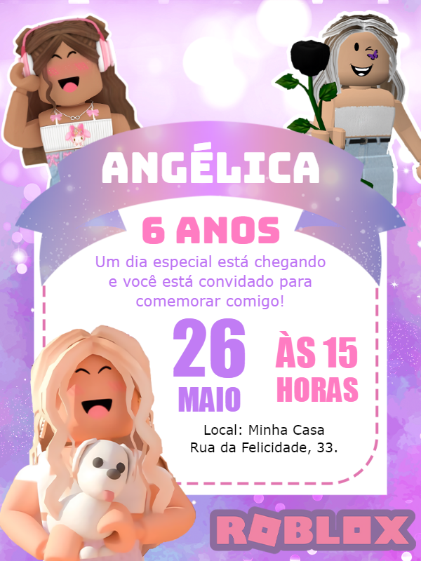 Convite de Aniversário Roblox Menina para Editar Online Convite de Aniversário Roblox Menina para Editar Online