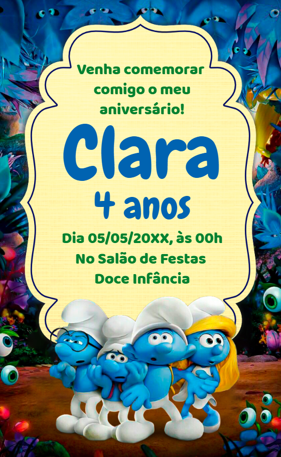 Convite de Aniversário Os Smurfs para Editar Online Convite de Aniversário Os Smurfs para Editar Online