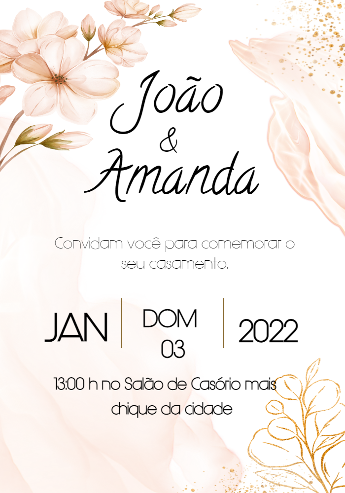 Convite de Casamento Floral Elegante para Editar Online Convite de Casamento Floral Elegante para Editar Online