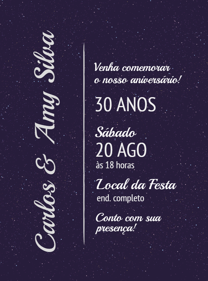 Convite de Bodas Roxo Estrelado para Editar Online Convite de Bodas Roxo Estrelado para Editar Online