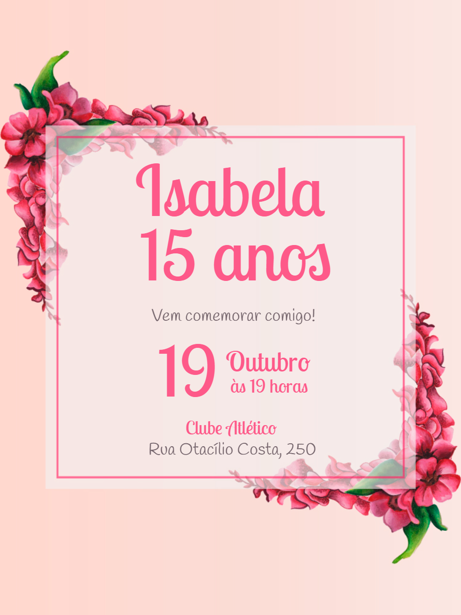 Convite de 15 anos com Flores Delicadas para Editar Online Convite de 15 anos com Flores Delicadas para Editar Online