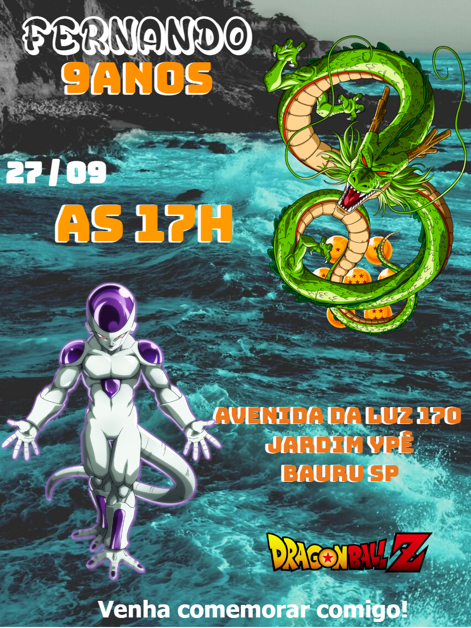 Convite Aniversário Dragon Ball Z com Personagens para Editar Convite Aniversário Dragon Ball Z com Personagens para Editar