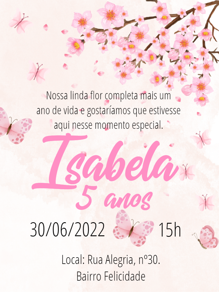 Convite Aniversário Jardim Encantado com Borboletas para Editar Convite Aniversário Jardim Encantado com Borboletas para Editar