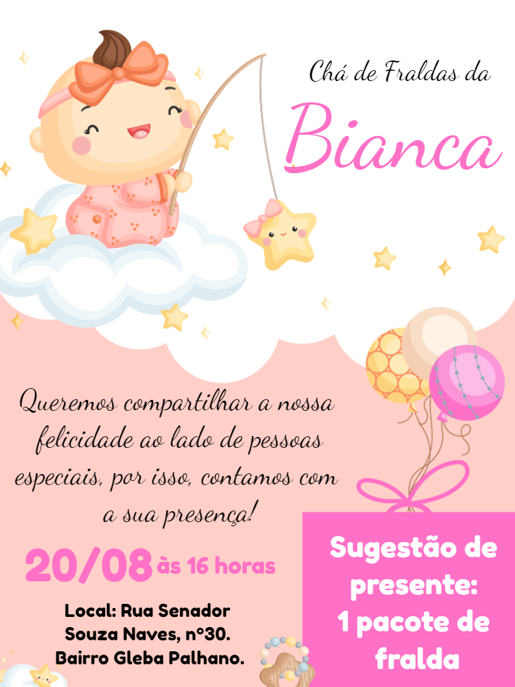 Convite Chá de Fraldas Menina na Nuvem para Editar Online Convite Chá de Fraldas Menina na Nuvem para Editar Online
