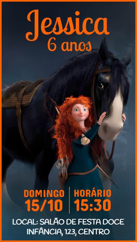 Convite de Aniversário Merida Valente para Editar Online Convite de Aniversário Merida Valente para Editar Online