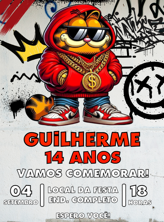 Convite de Aniversário Garfield Grafite para Editar Online Convite de Aniversário Garfield Grafite para Editar Online