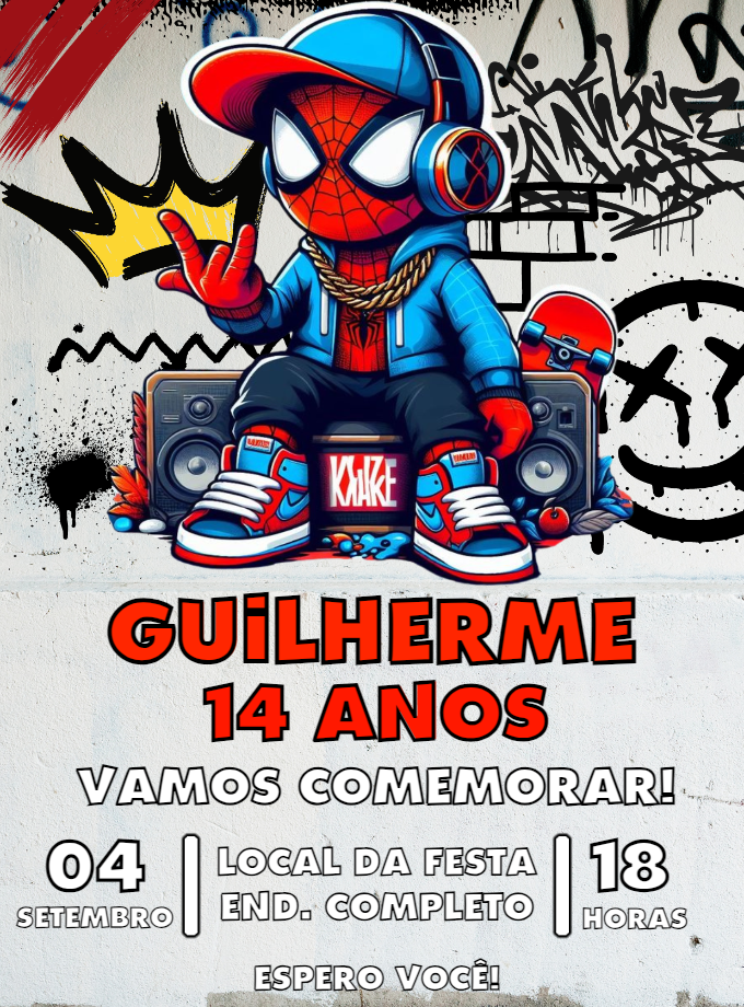 Convite Aniversário Homem Aranha Grafite para Editar Online Convite Aniversário Homem Aranha Grafite para Editar Online