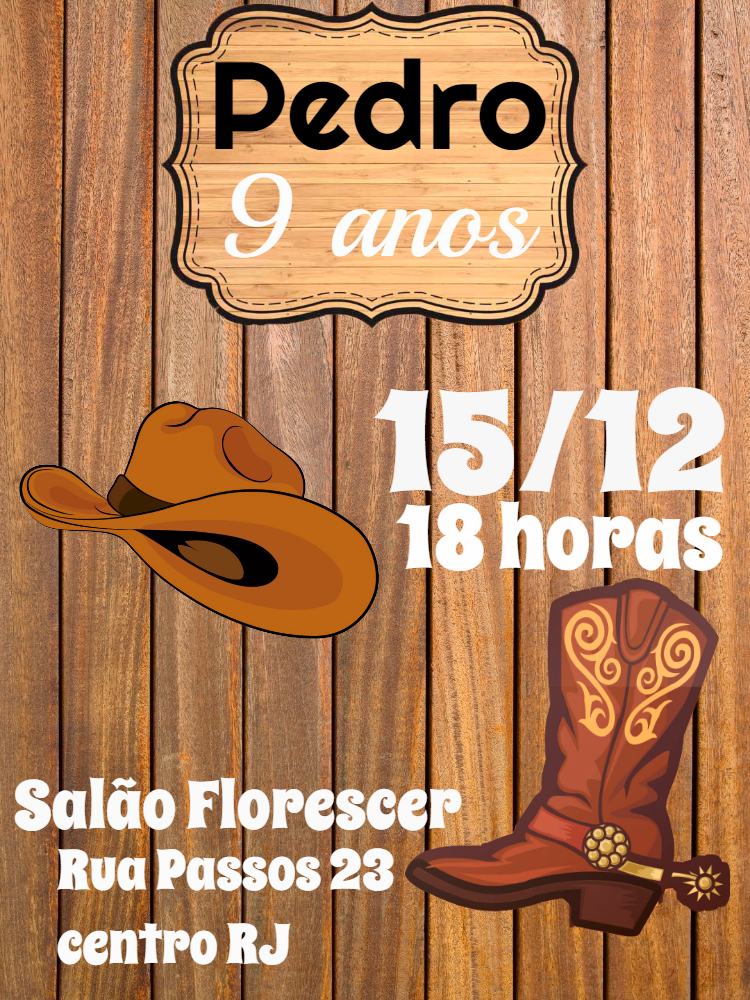 Convite de Aniversário Cowboy Rodeio para Editar Online Convite de Aniversário Cowboy Rodeio para Editar Online