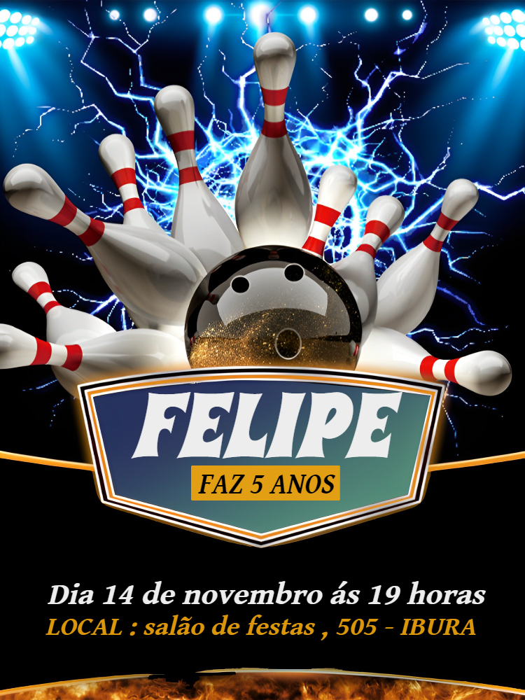 Convite de Aniversário Boliche para Editar Online e Imprimir