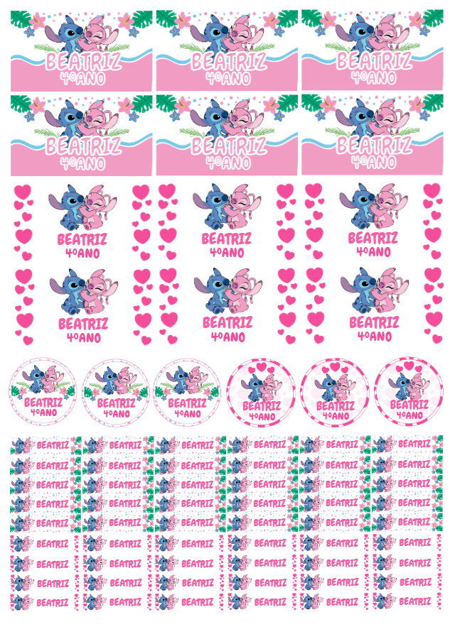 Kit Etiqueta Escolar Stitch e Angel para Editar Online Kit Etiqueta Escolar Stitch e Angel para Editar Online
