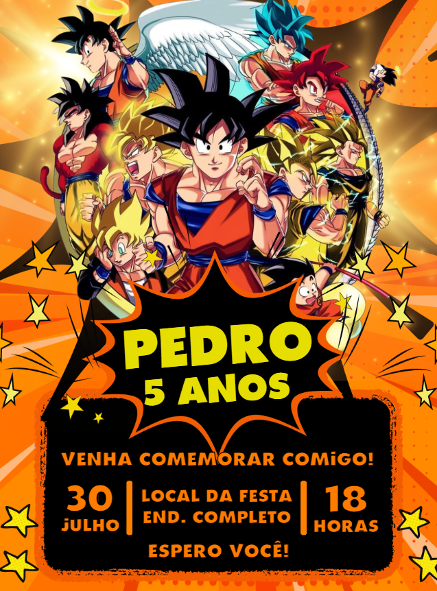 Convite de Aniversário Dragon Ball Z com Goku para Editar Online Convite de Aniversário Dragon Ball Z com Goku para Editar Online