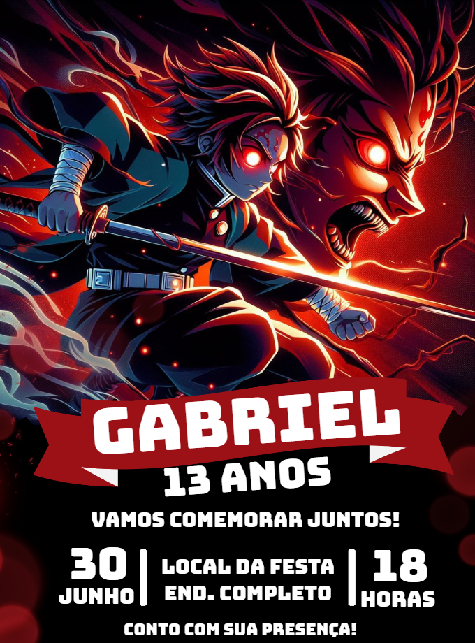 Convite de Aniversário Demon Slayer Tanjiro para Editar Online Convite de Aniversário Demon Slayer Tanjiro para Editar Online